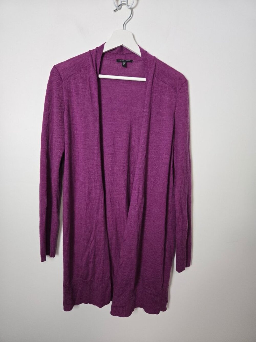 Eileen Fisher Size M 100% Merino Wool Open Front Cardigan Sweater Fuschia